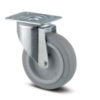 Roata pivotanta carucior poliamida, cauciuc, gri, cu placa, pivotanta, 100 mm diametru, 128 mm inaltime totala
