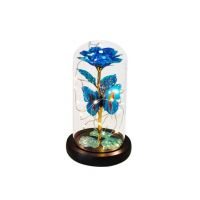 Aranjament floral Engros, Trandafir in cupola cu LED-uri, Albastru 11x22 cm