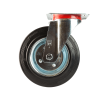 Rola pivotanta cu placa, cauciuc plin negru, 200 x 50 mm, 205 kg