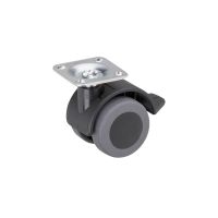 Roata dubla articulata cu frana si rulment pentru parchet, placa fixare, D: 40mm