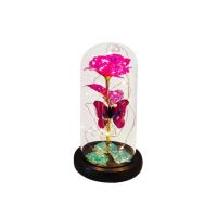 Aranjament floral Engros, Trandafir in cupola cu LED-uri, Fucshia 11x22 cm