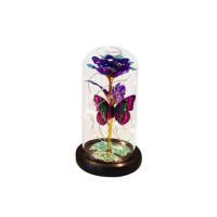 Aranjament floral Engros, Trandafir in cupola cu LED-uri, Mov 11x22 cm