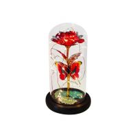 Aranjament floral Engros, Trandafir in cupola cu LED-uri, Rosu 11x22 cm