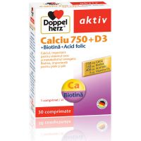 DOPPELHERZ AKTIV CALCIU 750MG+VITAMINA D3+ACID FOLIC+BIOTINA 30 COMPRIMATE