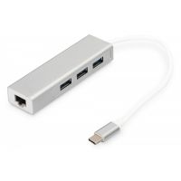 DIGITUS 3 Port USB 3.0 Type-C Hub with Gigabit Ethernet 3xUSB A/F,1xUSB C/M,1xRJ45 LAN, Win/Mac OS (DA-70255)