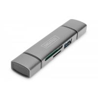DIGITUS Combo Card Reader Hub (USB-C+USB 3.0) 1x SD, 1x MicroSD, 1x USB 3.0, grey (DA-70886)