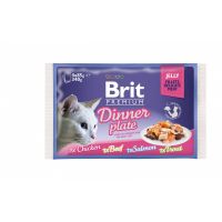 Brit Premium Multipack Dinner Plate, 4 arome, pachet mixt, plic hrană umedă pisici, (în aspic), 4 x 85g
