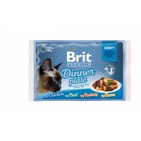 Brit Premium Multipack Dinner Plate, 4 arome, pachet mixt, plic hrană umedă pisici, (în sos), 4 x 85g