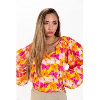 BluzÄƒ ElegantÄƒ Cu MÃ¢neci Largi, Decolteu AdÃ¢nc È˜i Imprimeu Fluture Andreya, Galben