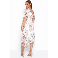 Rochie Midi Cu MÃ¢neci Scurte È˜i FustÄƒ LargÄƒ Cu Imprimeu Floral Theine, Alb