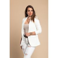 Blazer Lung Cu Guler Clasic Turina, Alb