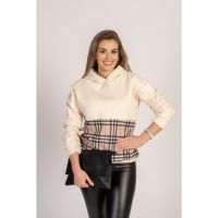 Hanorac Cu GlugÄƒ È˜i Imprimeu ÃŽn Carouri La ModÄƒ Mimma, Bej