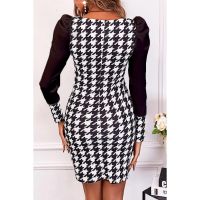 Rochie Mini Stransa Cu Material Cu Volane Pe Umeri Si Model Herrera Pepita, Alb-Negru