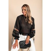Bluza Eleganta Din Tesatura Semi-Transparenta Cu Buline Geltra, Neagra