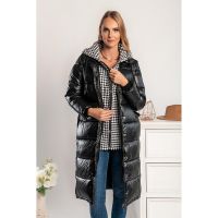 Geaca Lunga Matlasata Cu Gluga Detasabila Moena, Neagra
