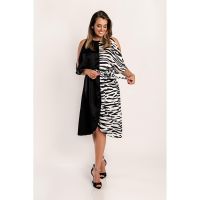 Rochie Midi Eleganta Cu Decolteu Si Imprimeu Lotera, Neagra