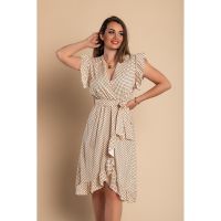 Rochie Midi Cu Imprimeu Buline, Bej