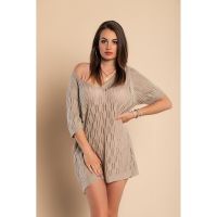 Rochie Mini Tricotata Cu Maneci Scurte, Bej