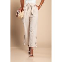 Pantaloni Eleganti Din Bumbac Cu Dantela, Bej