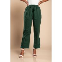 Pantaloni Eleganti Din Bumbac Cu Dantela, Verde Olive