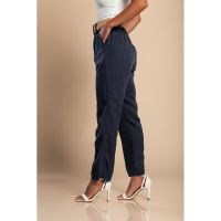 Pantaloni Lungi Cu Centura Decorativa, Albastru Inchis