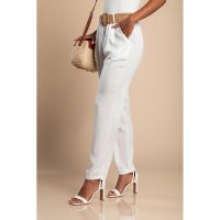 Pantaloni Lungi Cu Centura Decorativa, Albi