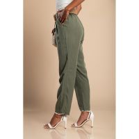 Pantaloni Lungi Cu Centura Decorativa, Verde Olive