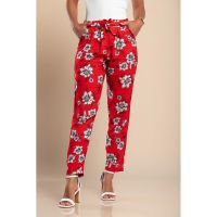 Pantaloni Lungi Din Bumbac Cu Imprimeu Floral, Rosii