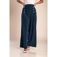 Pantaloni Lungi Eleganti Cu Nasturi, Albastru Inchis