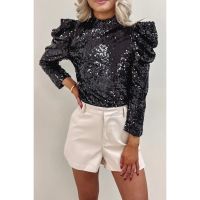 Top Elegant Cu Paiete, Negru