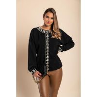 Top Lejer Cu Imprimeu Geometric, Negru