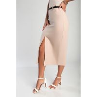 Fusta Midi Eleganta Cu Curea, Bej