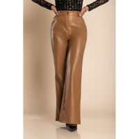 Pantaloni Eleganti Lungi Din Imitatie De Piele, Camel