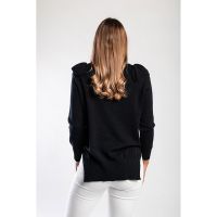 Top Lung Tricotat Cu Volane, Negru