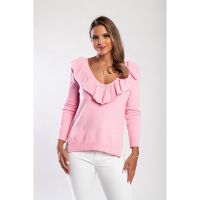 Top Lung Tricotat Cu Volane, Roz