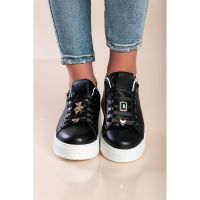 Adidasi La Moda Cu Detalii Decorative, Negri/Aurii