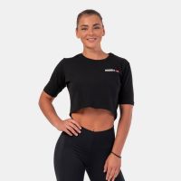 Tricou pentru femei Crop Top Minimalist Logo Black - NEBBIA