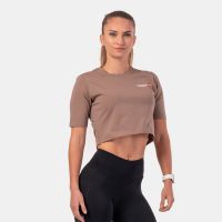 Tricou pentru femei Crop Top Minimalist Logo Brown - NEBBIA