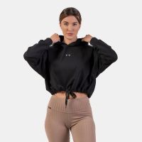 Hanorac pentru femei Loose Fit Hoodie Crop Iconic Black - NEBBIA