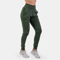 Pantaloni pentru femei High Waist Loose Fit Dark Green - NEBBIA