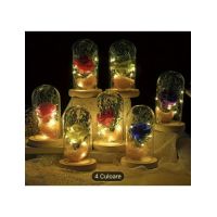 Trandafir criogenat artificial in cupola 15 cm cu lumina led engros