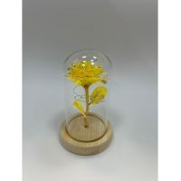 Trandafir de sticla artificial in cupola 15 cm cu suport din lemn cu lumina led