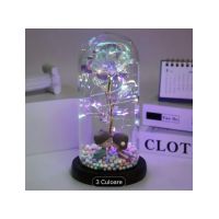 Trandafiri din sticla artificiala in cupola 22.5 cm cu lumina led engros