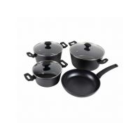 Set 7 piese din aluminiu cu strat neaderent compus din 3 oale cu manere +1 tigaie+ 3 capace sticla termorezistenta, inductie / ZLN 3277 Engros