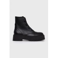 Steve Madden Bocanci de piele femei, culoarea negru, cu platformă