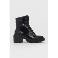 Tory Burch Bocanci de piele femei, culoarea negru, cu toc drept