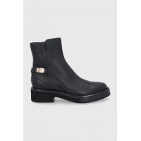 Emporio Armani Cizme de piele femei, culoarea negru, cu toc plat