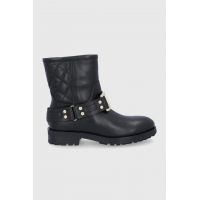 Love Moschino Cizme de piele femei, culoarea negru, cu toc plat