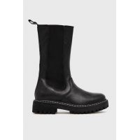 Mustang Ghete Chelsea de piele femei, culoarea negru, cu toc plat, izolare usoara