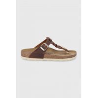 Birkenstock Șlapi de piele Gizeh Braided femei, culoarea maro, cu toc plat 1021336-Cognac